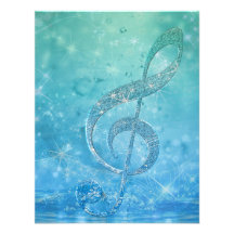 Beautiful shining effect blue treble clef custom invitations