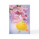 Beautiful Spring Blossom & Cute Easter Chick Greeting Card