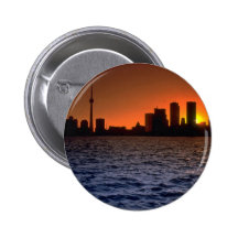 Beautiful Sunset: Toronto skyline at sunset, Ontar Pinback Button