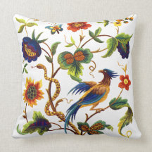 Beautiful Traditional Jacobean Crewel Embroidery Throw Pillow