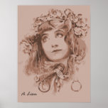 Beautiful Victorian girl in brown on beige Poster