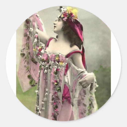 Beautiful Vintage Flower Goddess Round Stickers