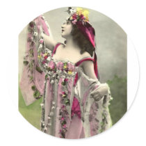 Beautiful Vintage Flower Goddess Round Stickers