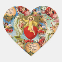 Beautiful Vintage Valentine Love Cherub Collage Heart Stickers