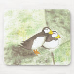 beautiful watercolor puffins on mouse pad