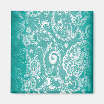 Beautiful white and blue flowers leaves and swirls magnet