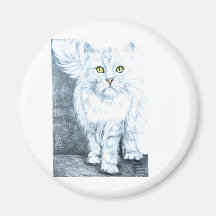 Beautiful white cat on chair refrigerator magnet