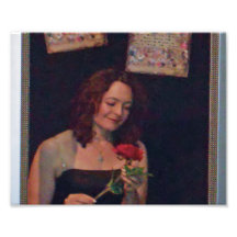 Beautiful woman admiring a rose art photo