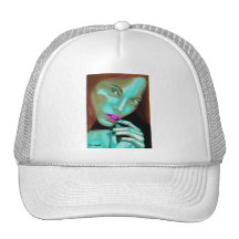 Beautiful Woman's Portrait in Fluorescent Colors Mesh Hats