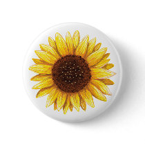 Beautiful yellow sunflower drawing button