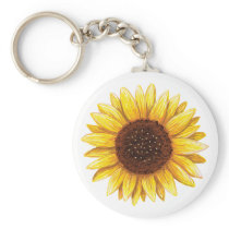 Beautiful yellow sunflower drawing on keychain