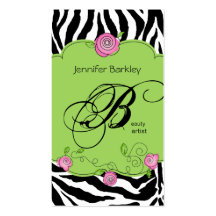 Beauty Business Card Zebra Rose Salon Pink Green