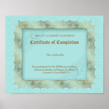 Beauty Diploma Certificate of Completion Blue Gold Print