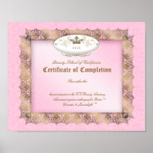 Beauty Diploma Certificate of Completion Pink Gold Posters