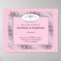 Beauty Diploma Certificate of Completion Pink Posters
