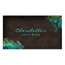 Beauty Salon Floral business card Blue Green Brown