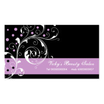 Beauty Salon floral scroll leaf black purple Business Cards