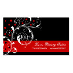 Beauty Salon floral scroll leaf black, red business cards
