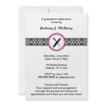 Beauty School Damask Graduation Invitation pink