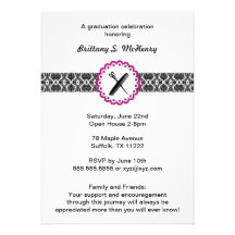 Beauty School Damask Graduation Invitation pink