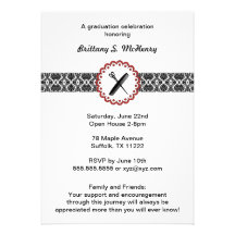 Beauty School Damask Graduation Invitation red