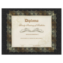 Beauty School Diploma Black Cream Gold Lace Frame Flyers