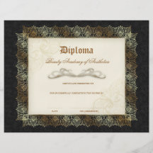 Beauty School Diploma Black Cream Gold Lace Frame Flyers