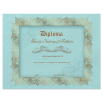 Beauty School Diploma Blue Gold Lace Frame Flyer