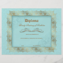 Beauty School Diploma Blue Gold Lace Frame Flyer
