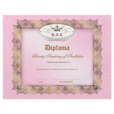 Beauty School Diploma Pink Gold Lace Crown Custom Flyer by spacards