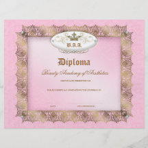 Beauty School Diploma Pink Gold Lace Crown Custom Flyer