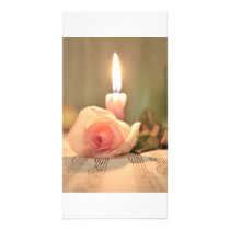 Beauty treatment-pink rose and candle personalized photo card