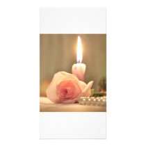 Beauty treatment-pink rose and candle customized photo card