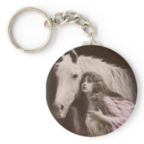 *Beauty With a White Horse* Vintage Keychains