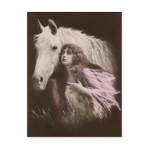 *Beauty With a White Horse* Vintage Postcard