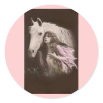 *Beauty With a White Horse* Vintage Round Stickers