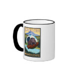 Beaver and Mount Hood Scene Vintage Travel Coffee Mugs