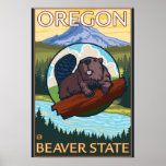 Beaver and Mount Hood Scene Vintage Travel posters