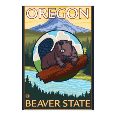 Beaver and Mount Hood Scene Vintage Travel Poster by LanternPress