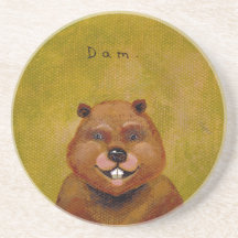 Beaver art original painting slightly deranged fun drink coaster