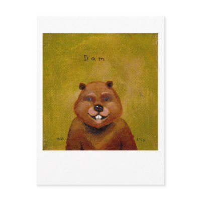 Beaver art original painting slightly deranged fun postcards by flyinggirl