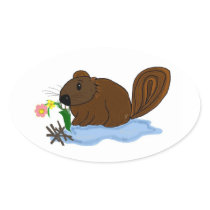 Beaver with Sticks and Flowers Sticker