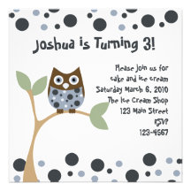 Bébé bleu de hibou invitations personnalisées