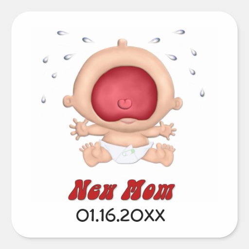 Bébé braillant - nouvelle maman - personnaliser autocollant carré
