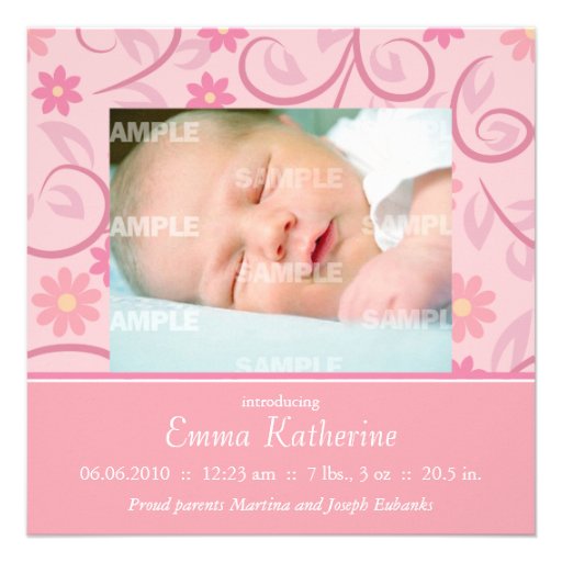 Bébé floral rose bouclé invitation