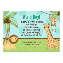 Bébés de jungle - faire-part de naissance de garço