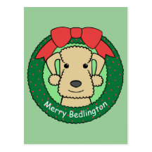 Bedlington Terrier Christmas Postcard