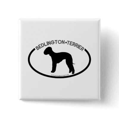 Bedlington Terrier Silhouette Black Button by dogsilhouettes