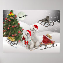 Bedlington Terrier Sledding with Friends Poster