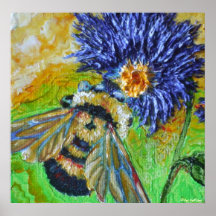 Bee & Blue Aster Canvas Print